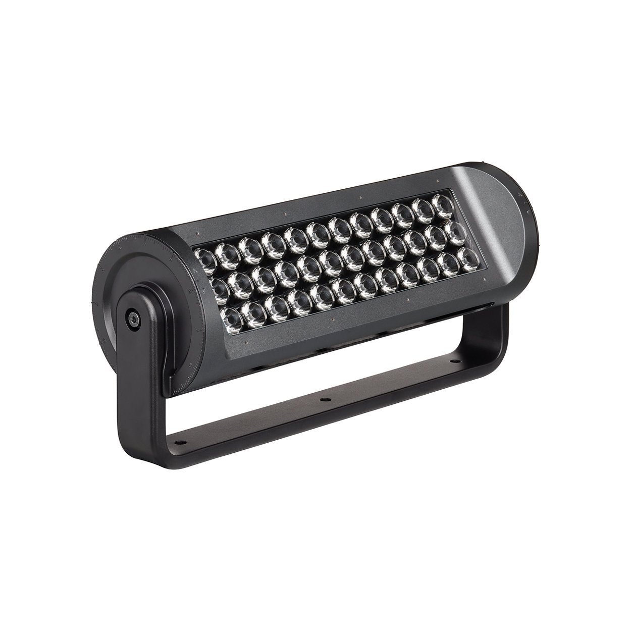High-performance long-throw exterior LED luminaire with essential color light