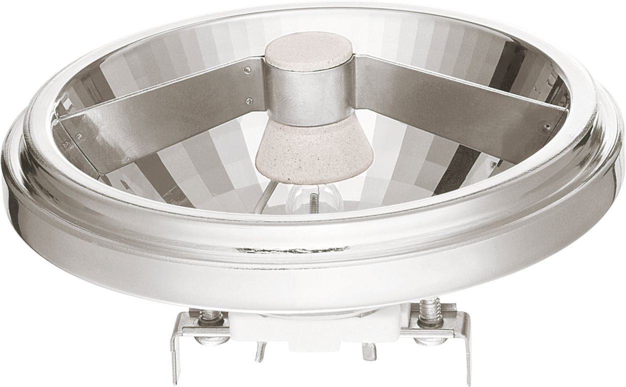 Spot of crisp white light from modern-looking aluminum reflector